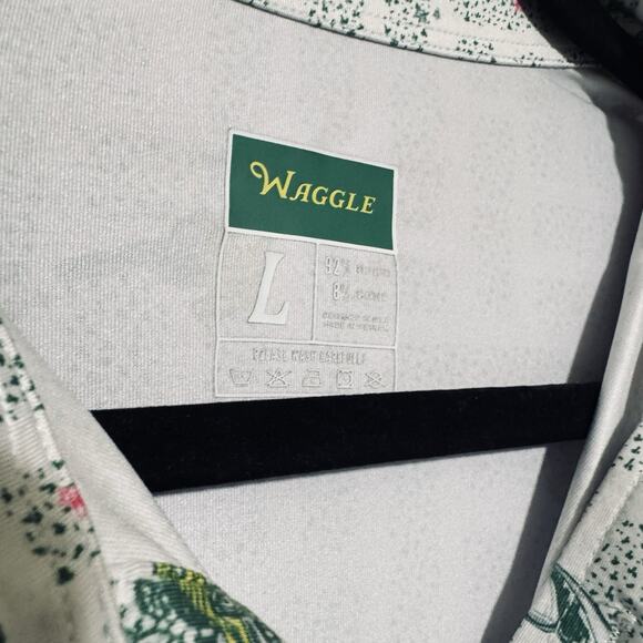 Waggle Polo Golf Shirt Mens L Green Gnomes Lawnmower Performance Stretch - Picture 3 of 7